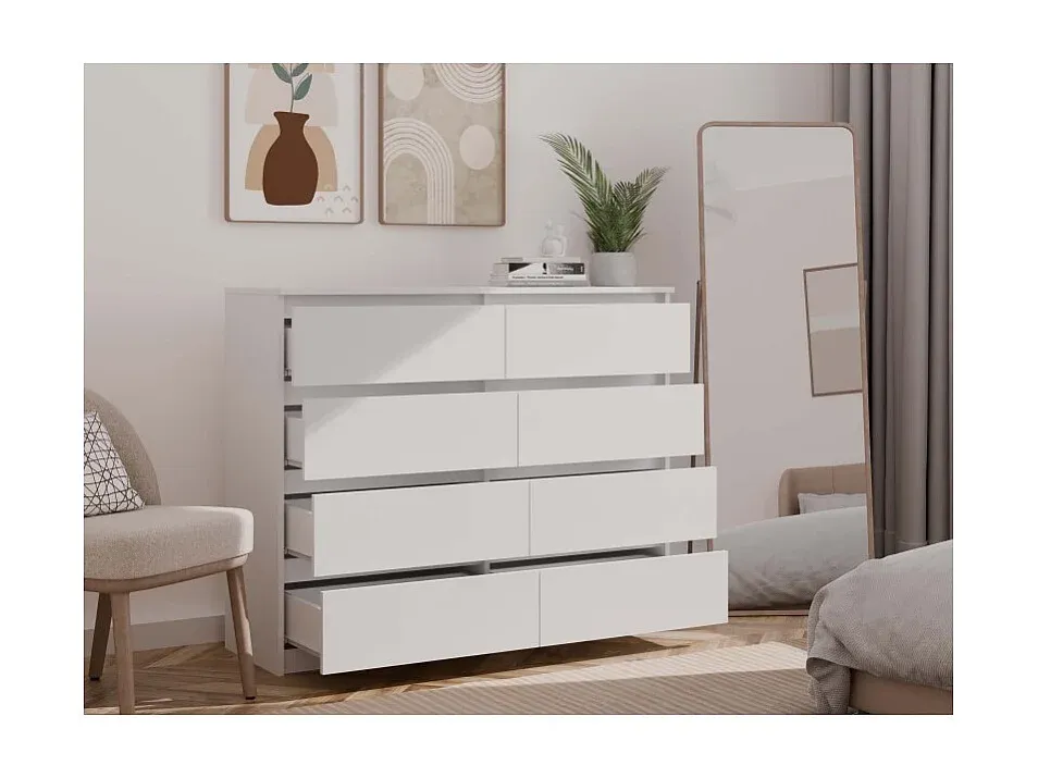Große Weiße Kommode mit 8 Schubladen 120x40x97 cm