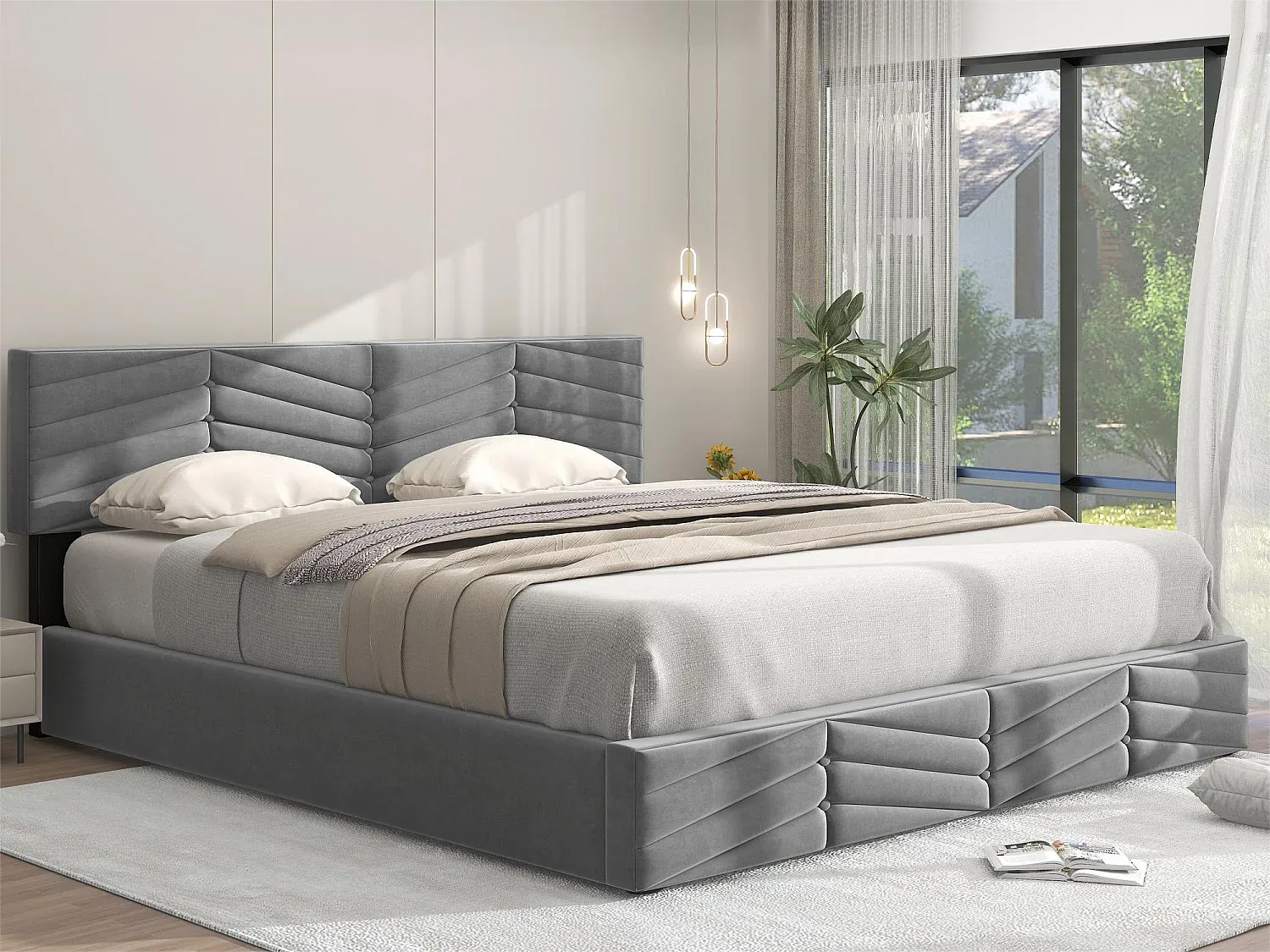 Verstellbares Bett mit Stauraum und Lattenrost in Grau, 160 x 200 cm