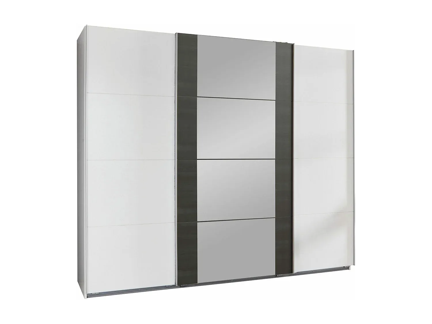 Großer Schwebetürenschrank in Weiß und Stahloptik