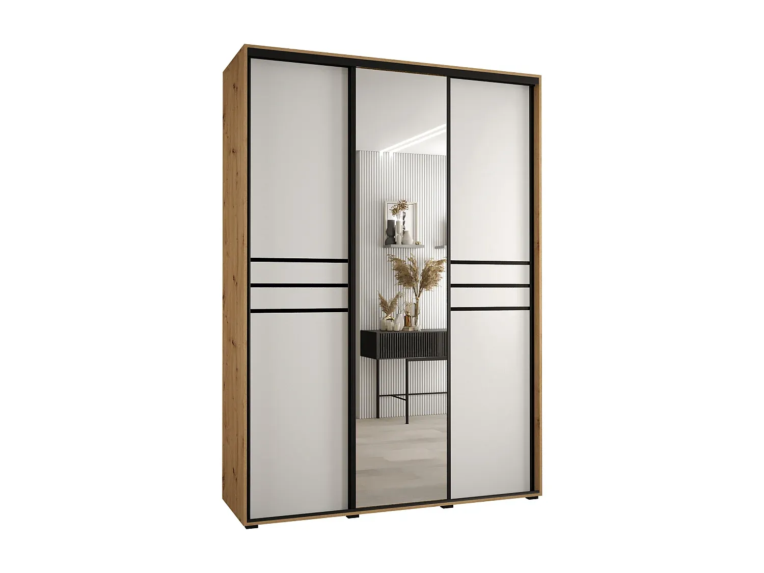 Großer Schwebetürenschrank mit drei Türen, 235 cm