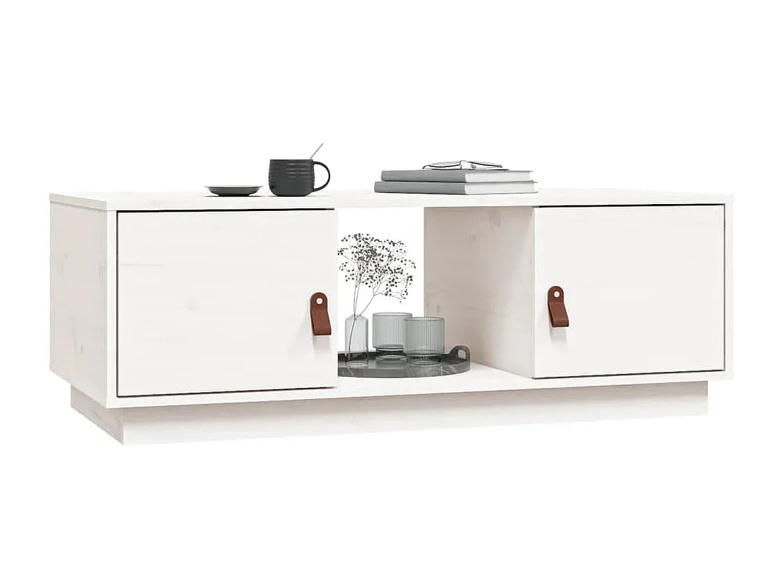 Moderner Couchtisch aus Massivholz in Weiß 100x50x35 cm