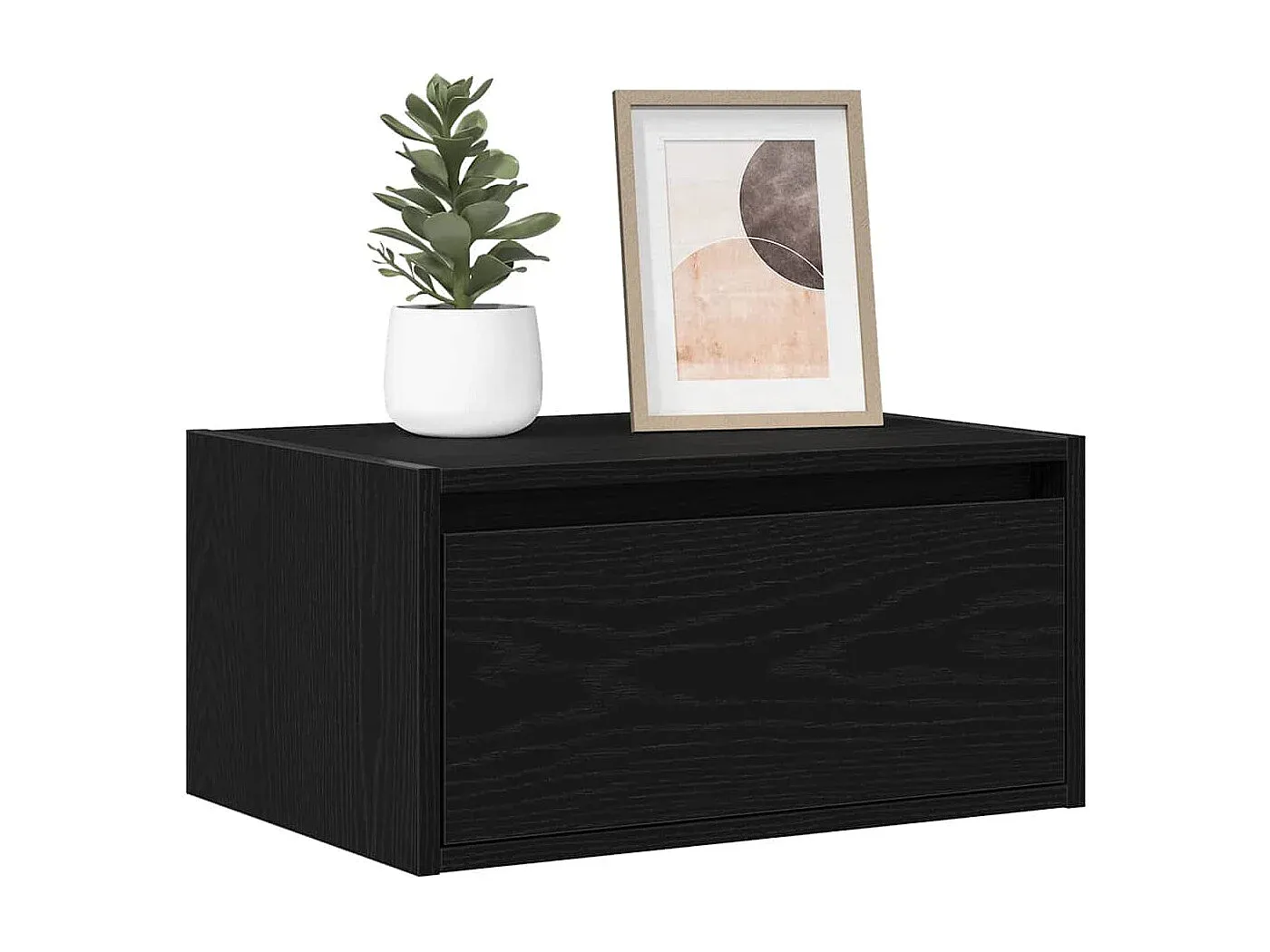 Schwebende Nachttische mit LED-Beleuchtung, 2er-Set, Schwarz, Eichenholz-Look