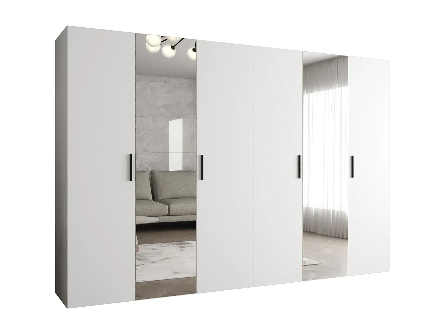 Moderner 6-türiger Kleiderschrank in Weiß und Schwarz