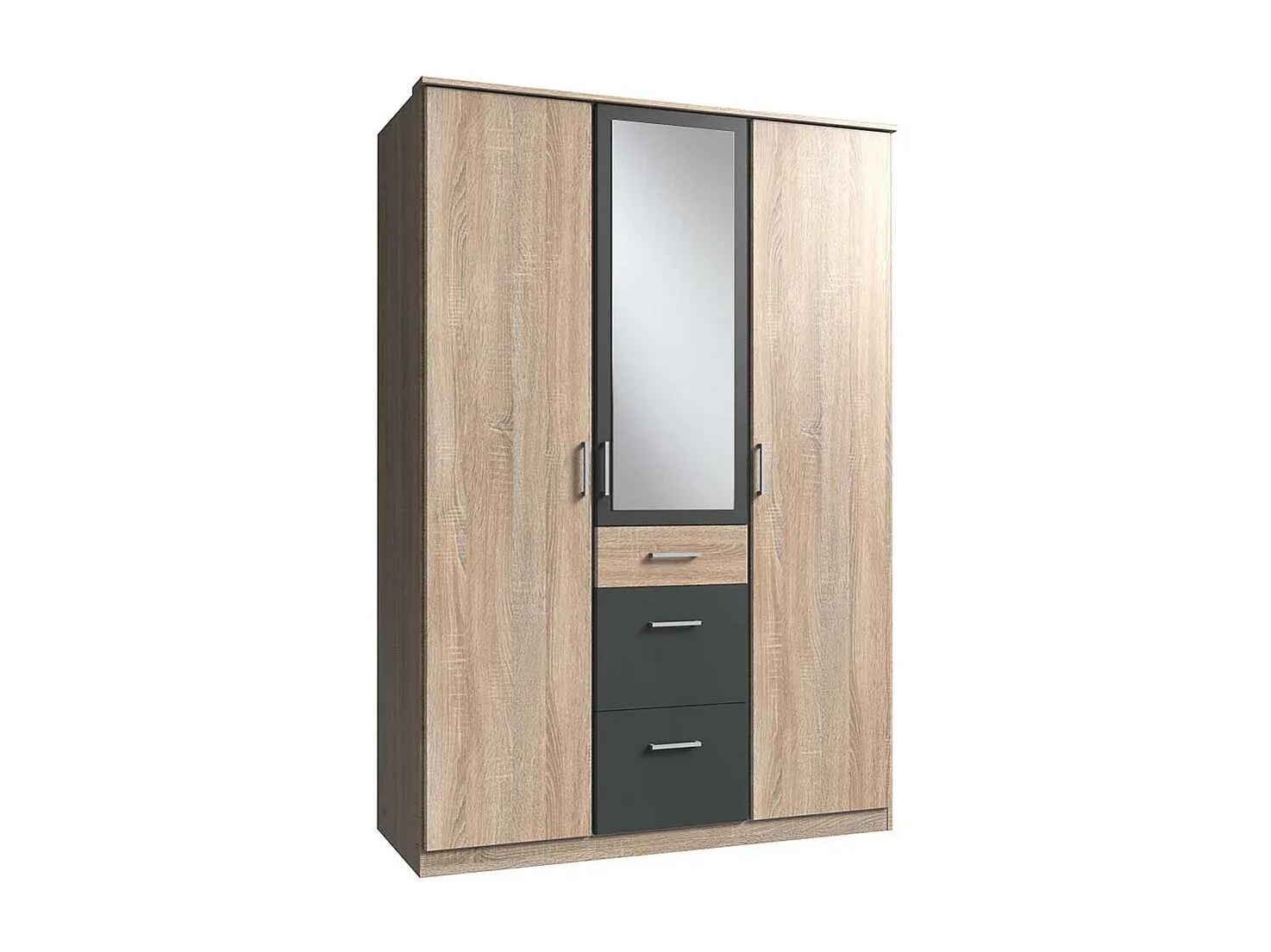 Moderner Kleiderschrank mit Spiegeltüren in Eiche Dunkelgrau