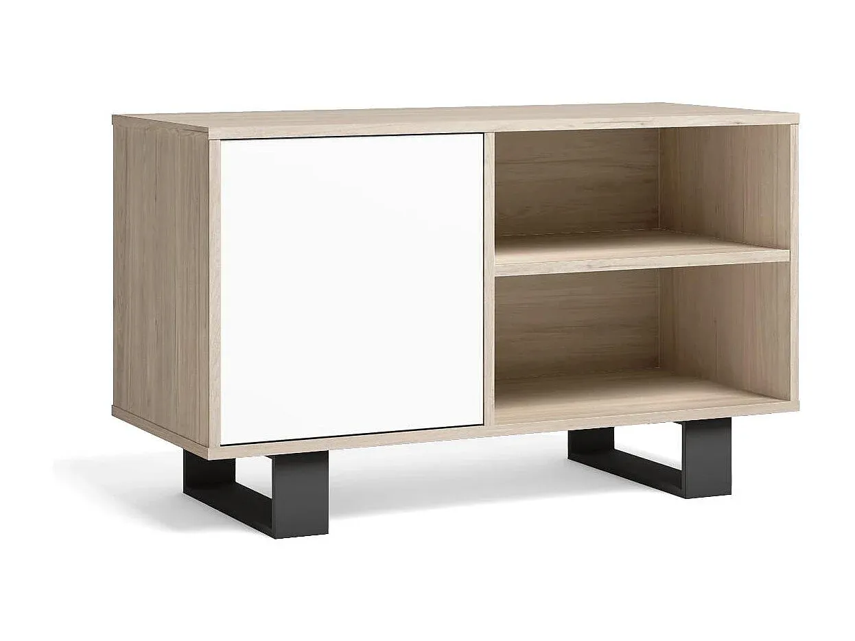 Moderner TV-Schrank mit linker Tür in Eiche und Weiß, 95x40x57cm