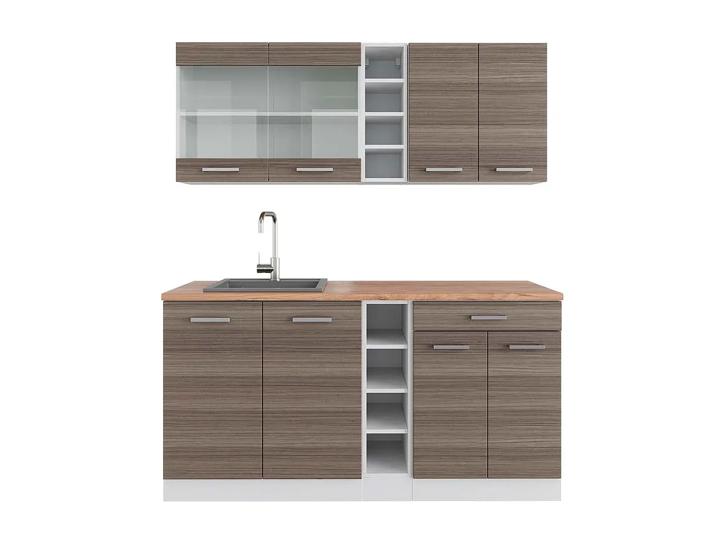 Moderne Küchenzeile in Anthrazit und Weiß, 160 cm