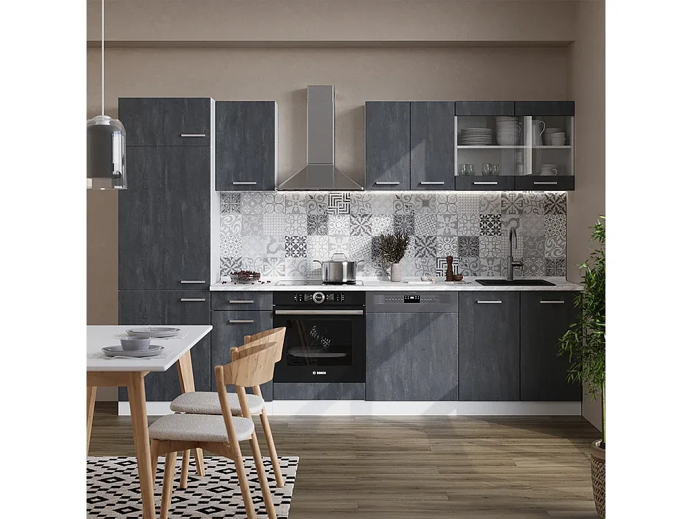 Moderne Küchenzeile mit Betonoptik, 300x46x81.6 cm