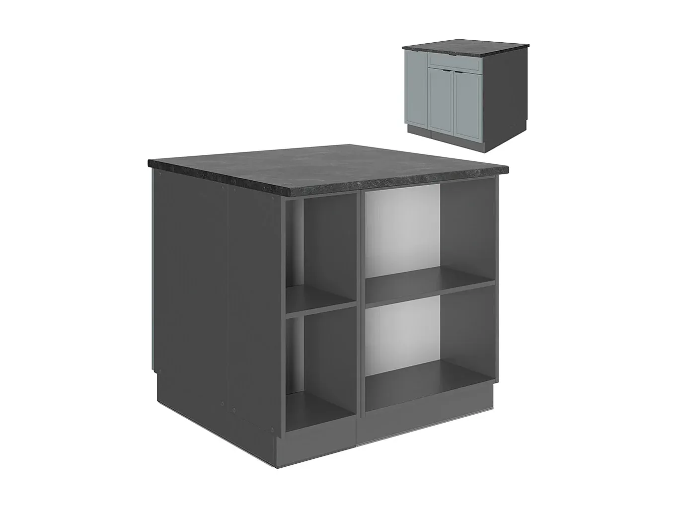 Moderne Kücheninsel in Hellblau und Grau, 90x60x82 cm