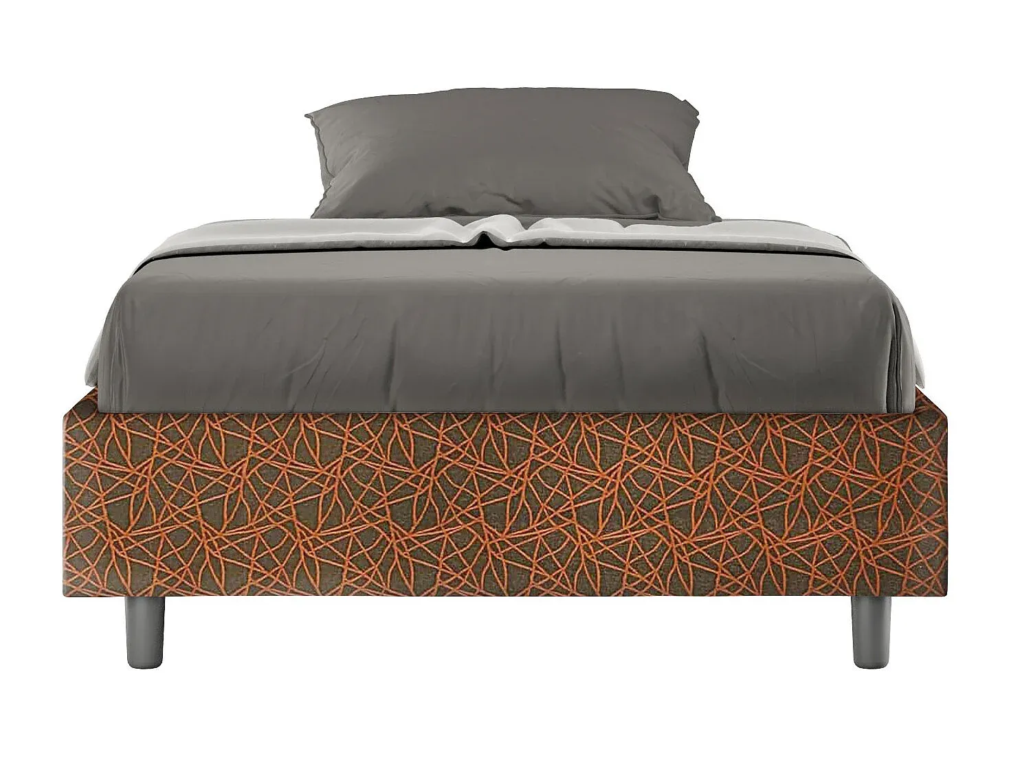 Gepolstertes Bett mit Stauraum und Stoffbezug in Orange, 120x190 cm