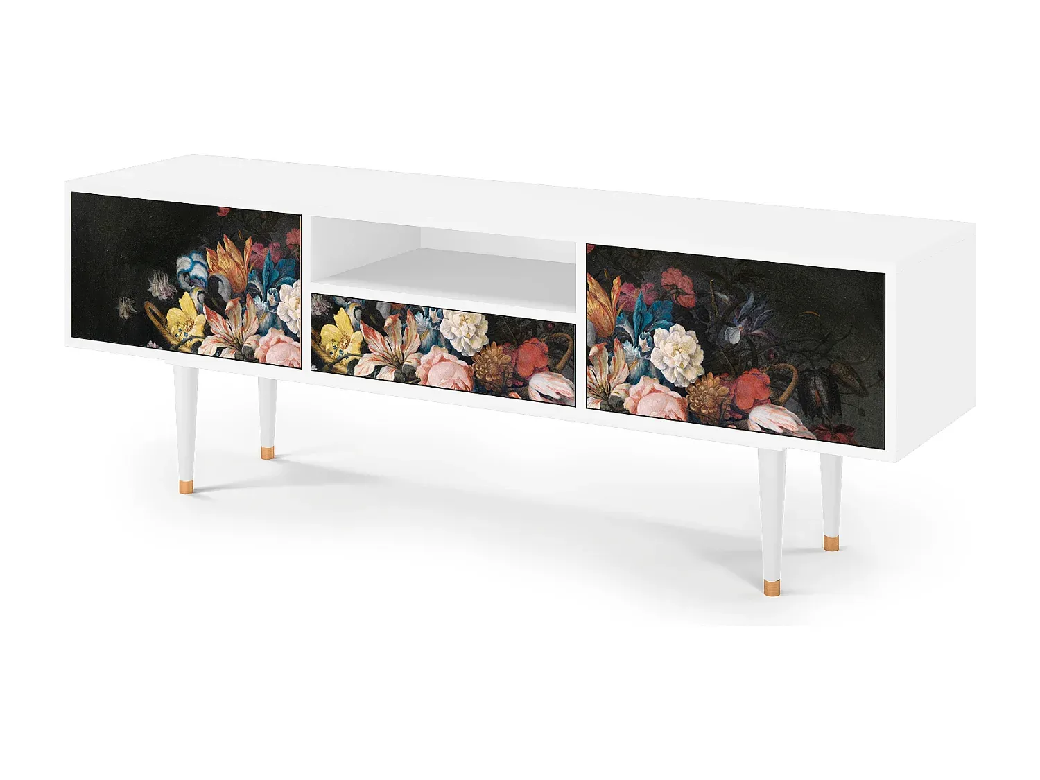 TV-Möbel - Weißer Blumenmuster mit Stillleben - 170x59x41 cm