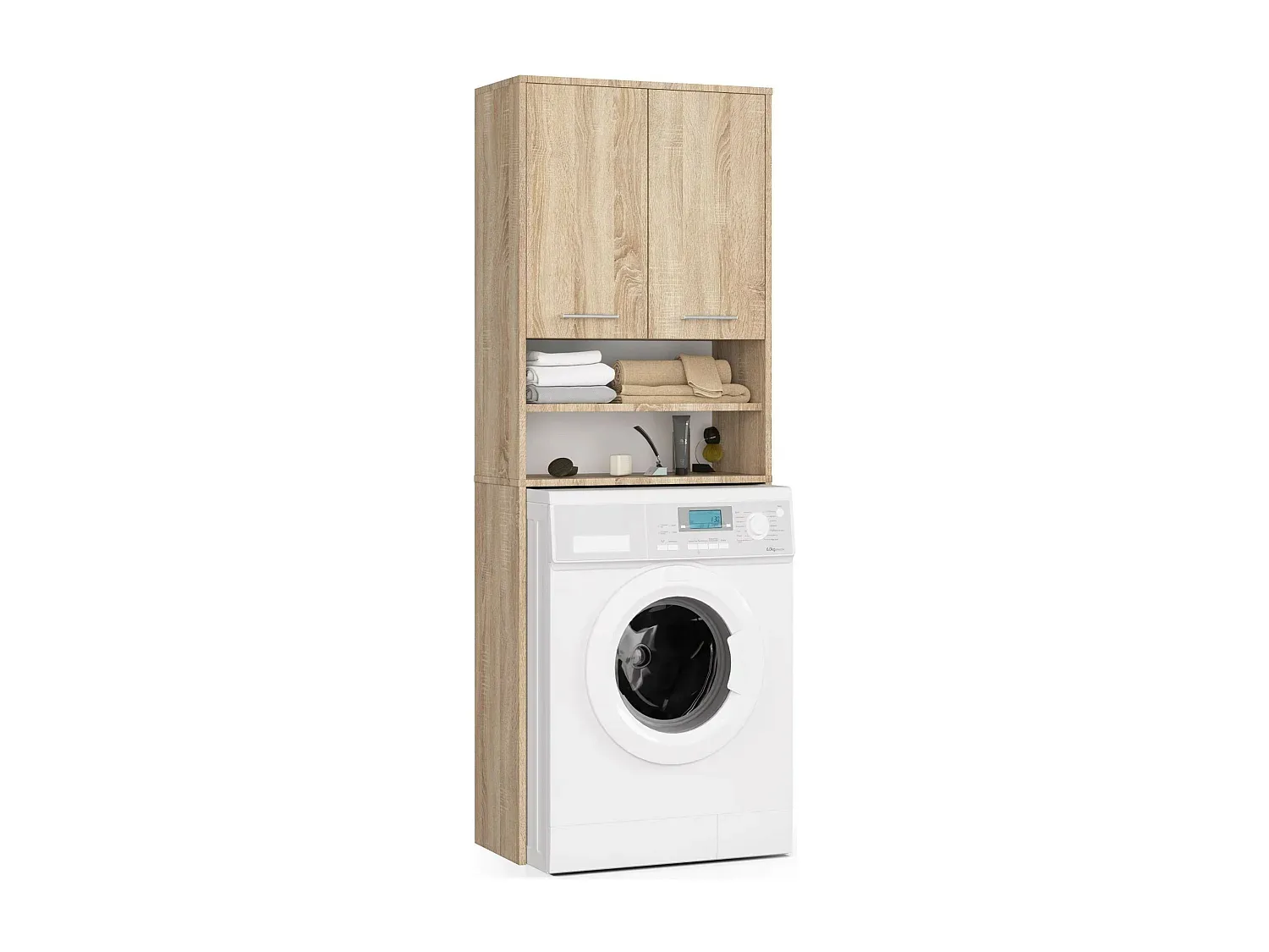 Waschmaschinenschrank mit 2 Türen und 4 Ebenen, Sonoma-Eiche, 64 cm breit