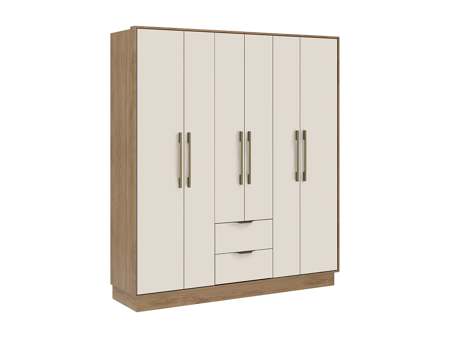 Großer Kleiderschrank mit 6 Türen und 2 Schubladen, Beige und Holzfarben