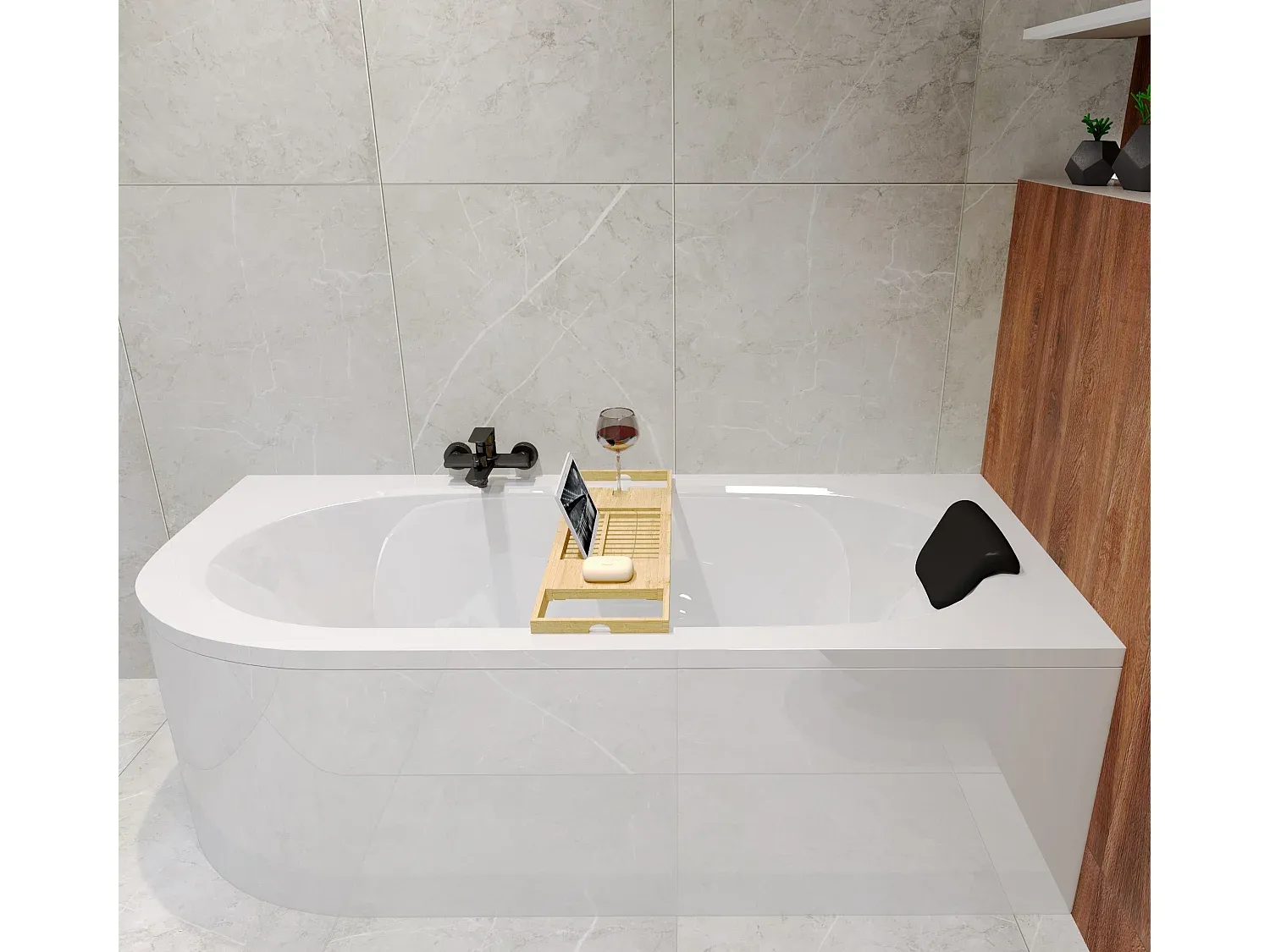 Eckbadewanne 180x80 Rechts mit Kopfstütze und Gratis Zubehör