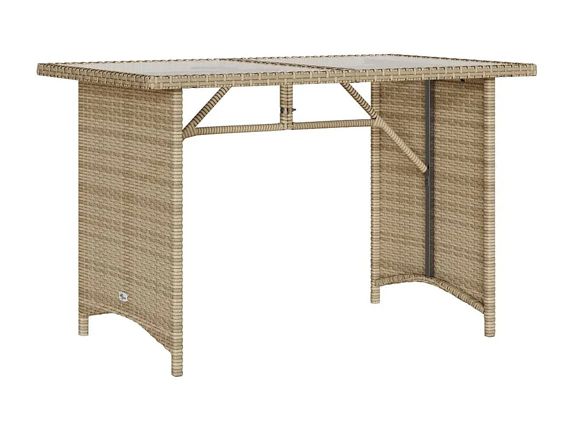 Gartentisch mit Glasplatte Beige 110x68x70 cm aus Poly Rattan