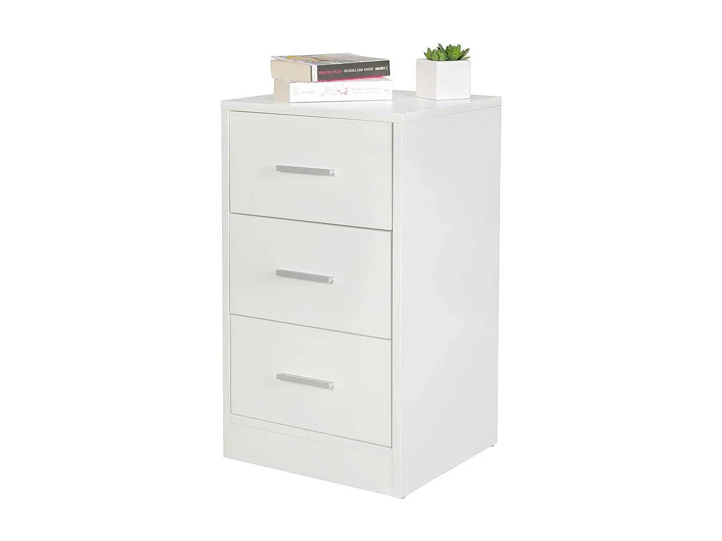 Weißer Nachttisch mit drei Schubladen, 68 cm