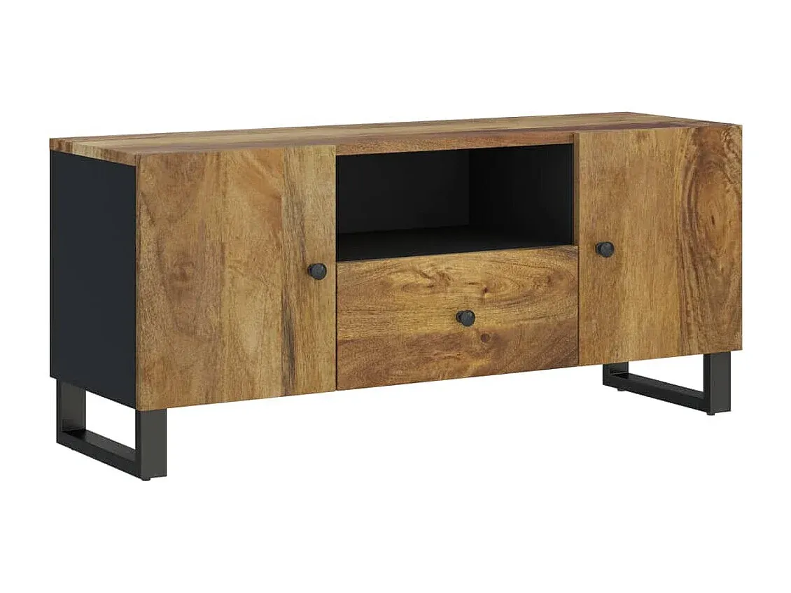Moderne TV-Konsole aus Mangoholz und Holzwerkstoff