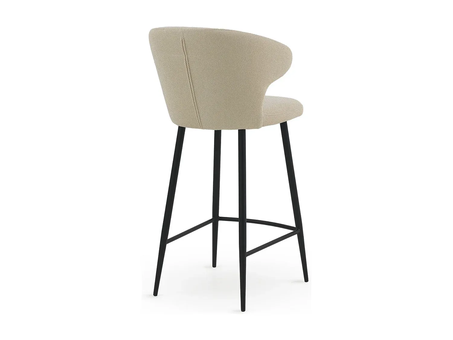 Beige gepolsterte Hocker mit schwarzen Metallbeinen, 2er-Set