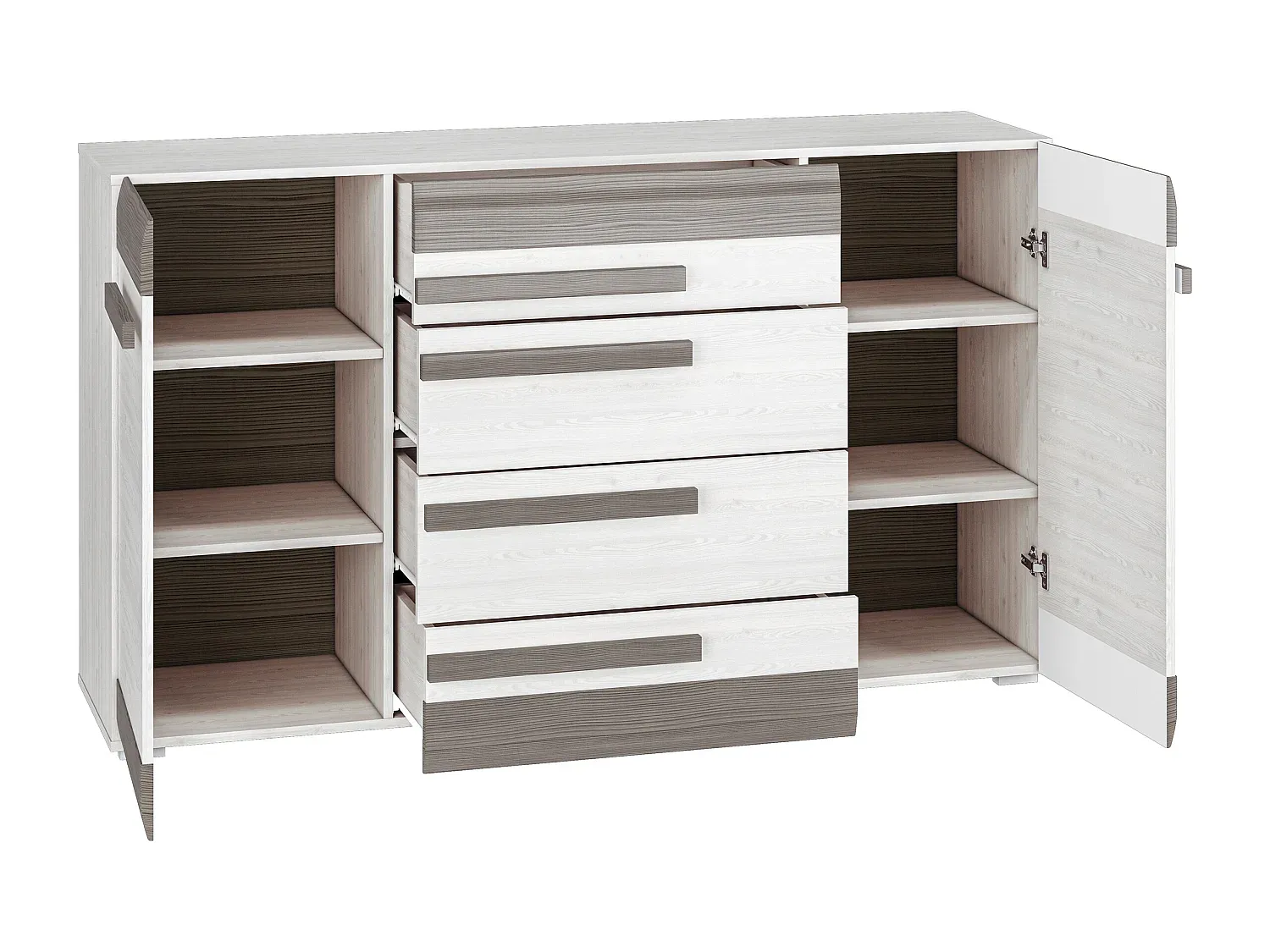 Modernes Sideboard aus Kiefernholz in Weiß und Grau