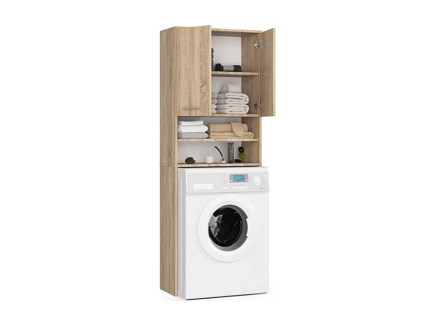 Waschmaschinenschrank mit 2 Türen und 4 Ebenen, Sonoma-Eiche, 64 cm breit