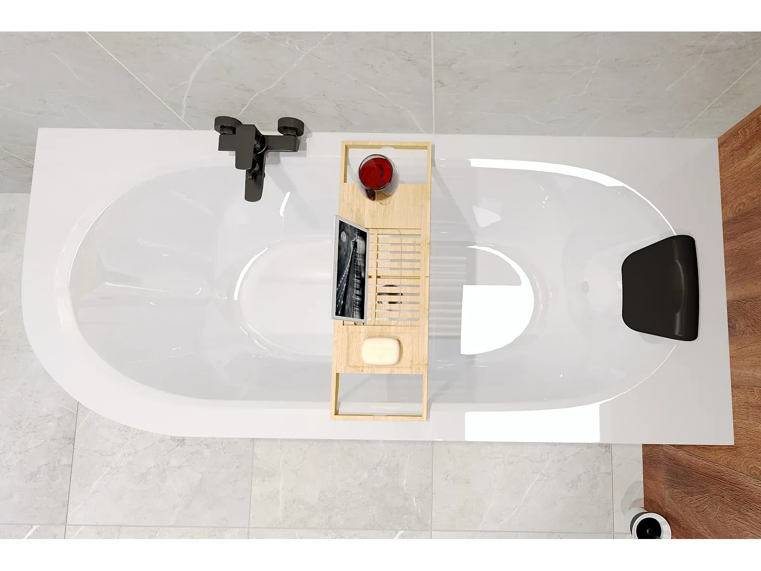 Eckbadewanne 180x80 Rechts mit Kopfstütze und Gratis Zubehör