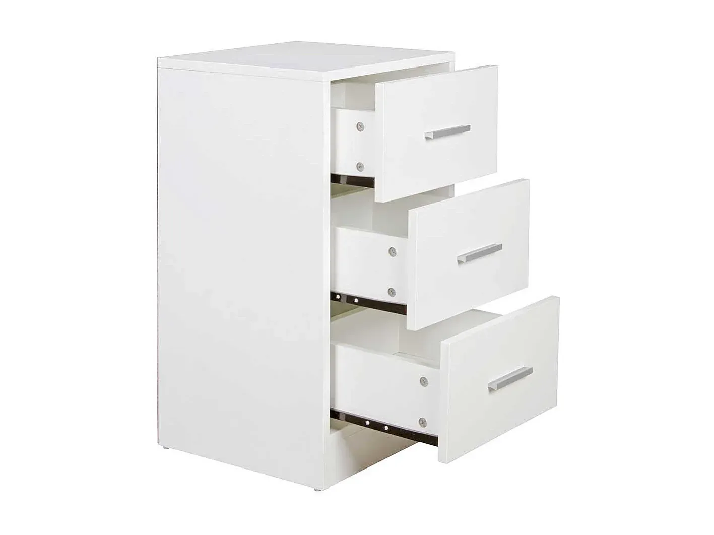 Weißer Nachttisch mit drei Schubladen, 68 cm