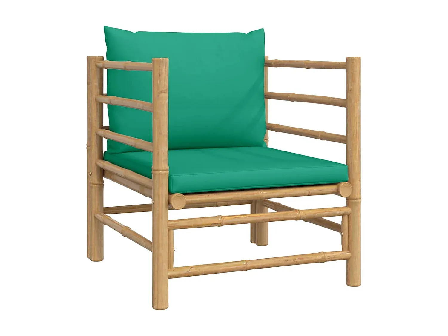 Bambus Gartensessel mit Grünen Polstern