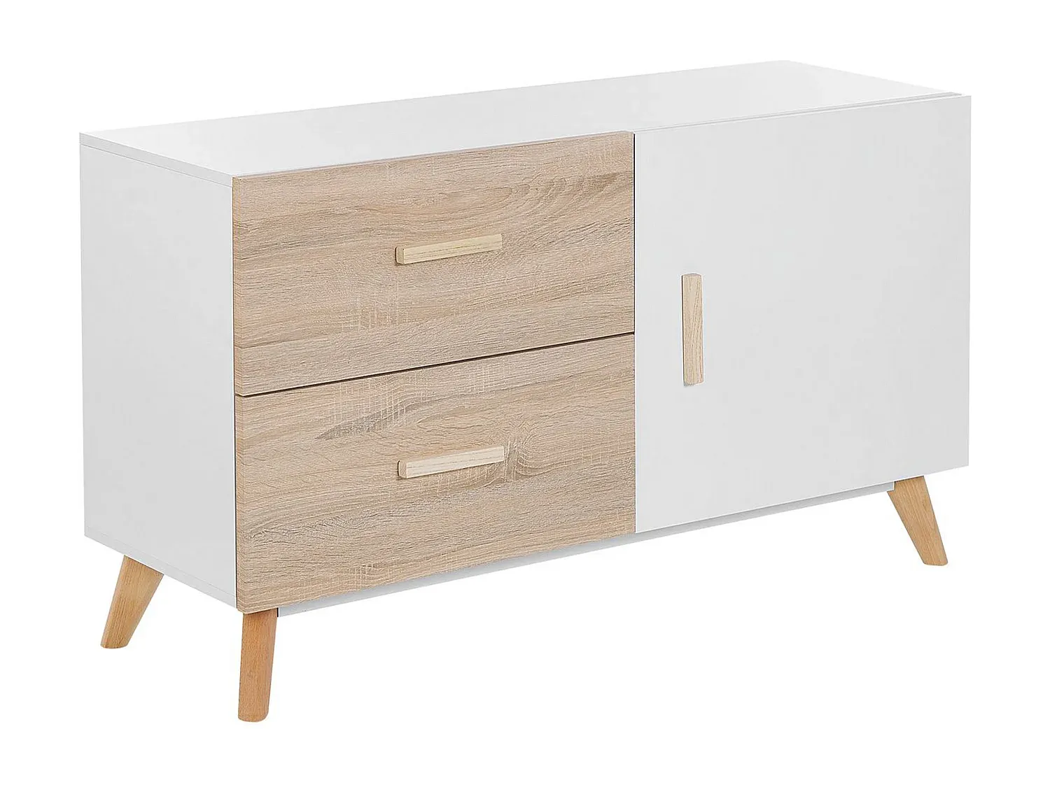 Moderner Sideboard mit Zwei Schubladen aus Weiß und Hellem Holzton