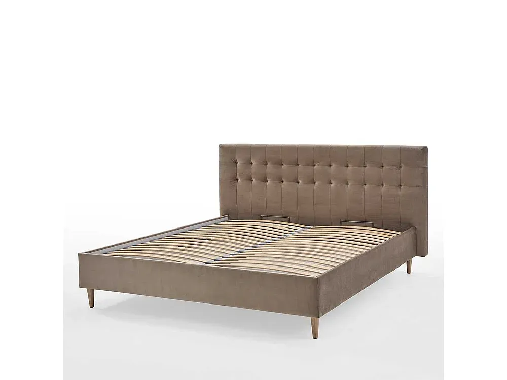 Komfortables Samtbett 140x200 cm in Taupe mit Holzgestell