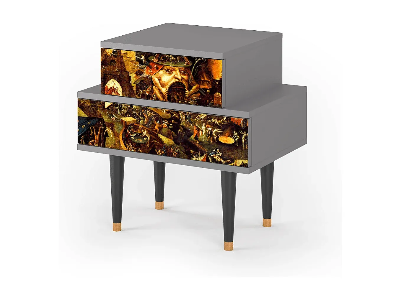 Moderner grauer Nachttisch mit Schubladen