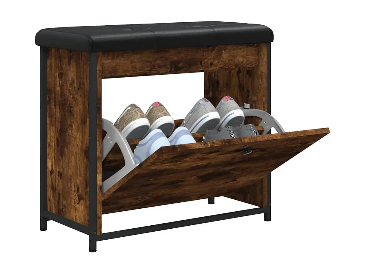Kompakte Schuhbank mit Stauraum, 62x32x56 cm, Räuchereiche