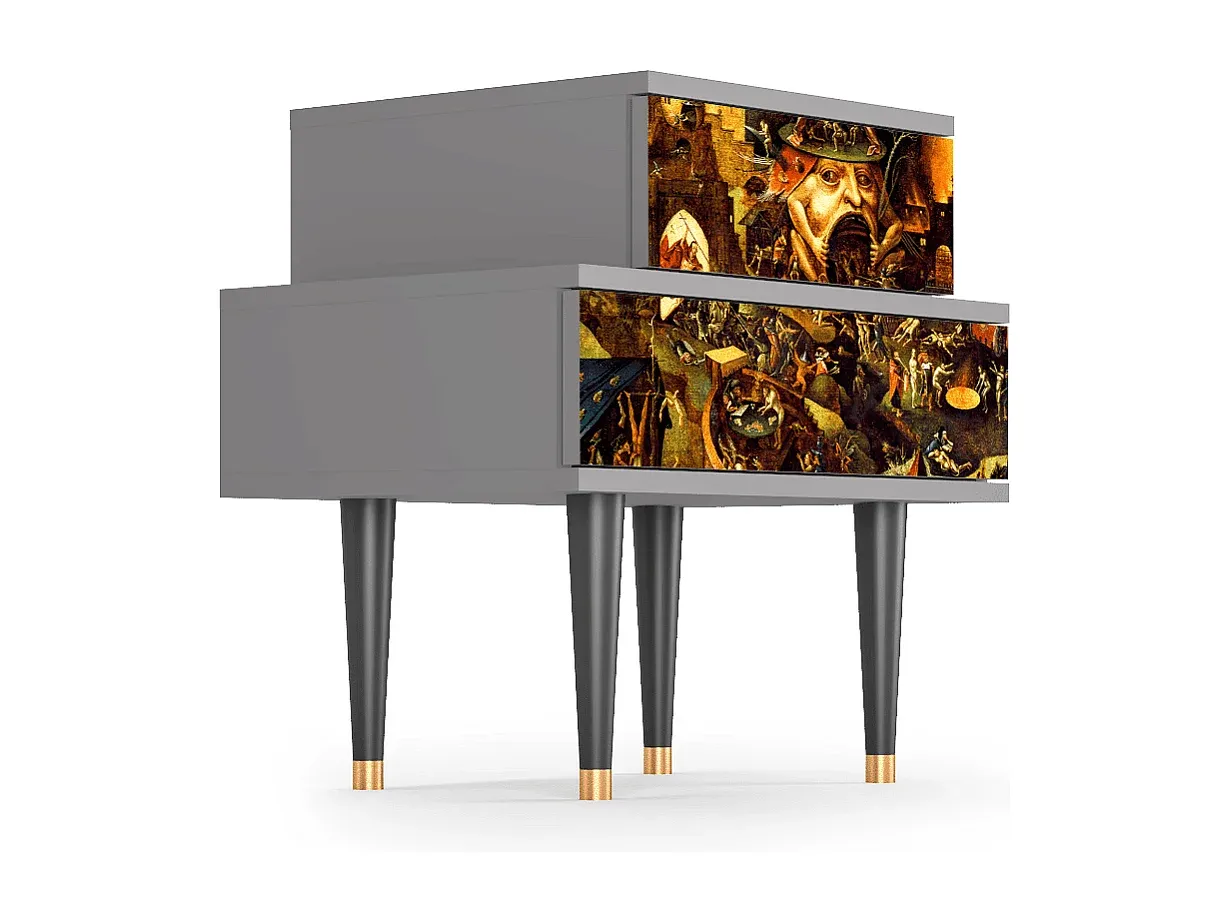 Moderner grauer Nachttisch mit Schubladen