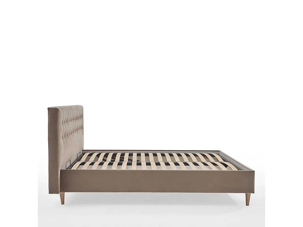 Komfortables Samtbett 140x200 cm in Taupe mit Holzgestell