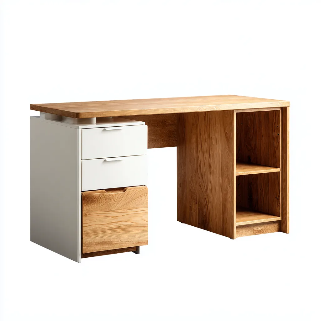 Bureau en bois 120x60x75 cm - Finition chêne naturel et blanc - Style contemporain-Nookupshop