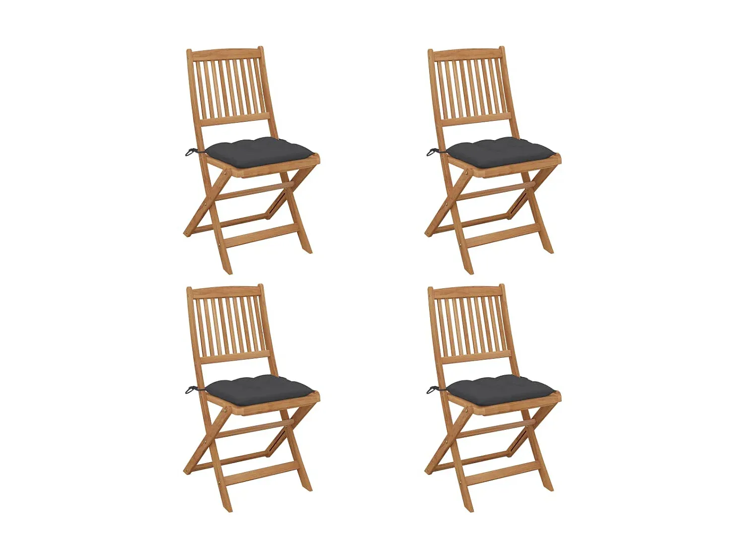 Klapptische Gartenstühle mit Kissen, 4er-Set aus Akazienholz