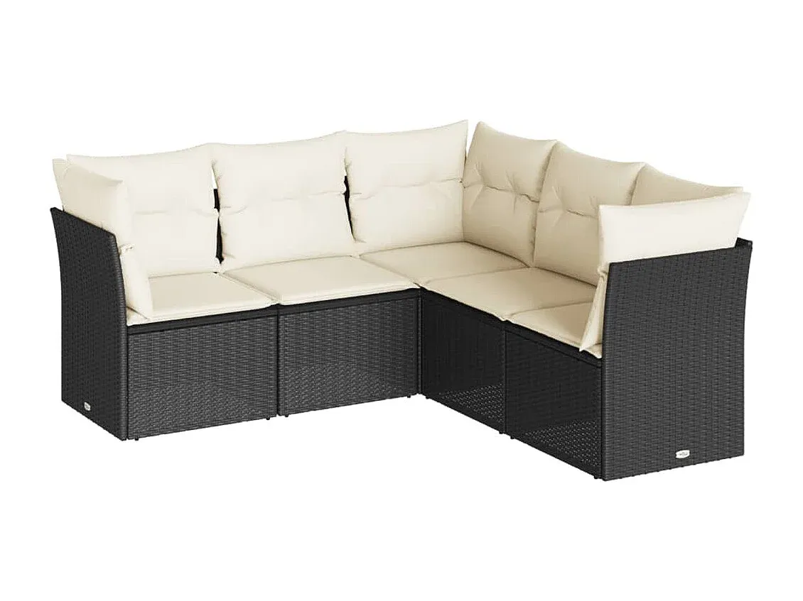 Moderne 5-teilige Gartenmöbel-Sofagarnitur mit Kissen, Schwarz, Poly Rattan