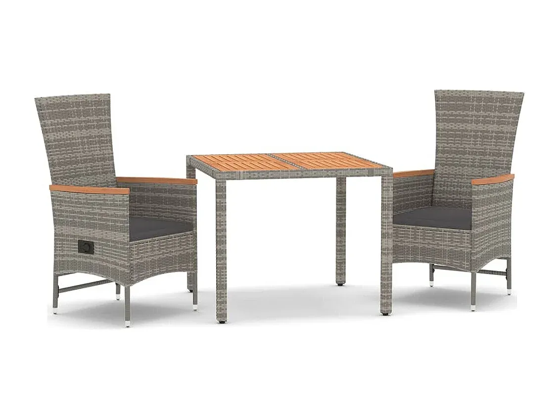 Garten-Essgruppe 3-tlg. mit Kissen, Grau, Poly Rattan