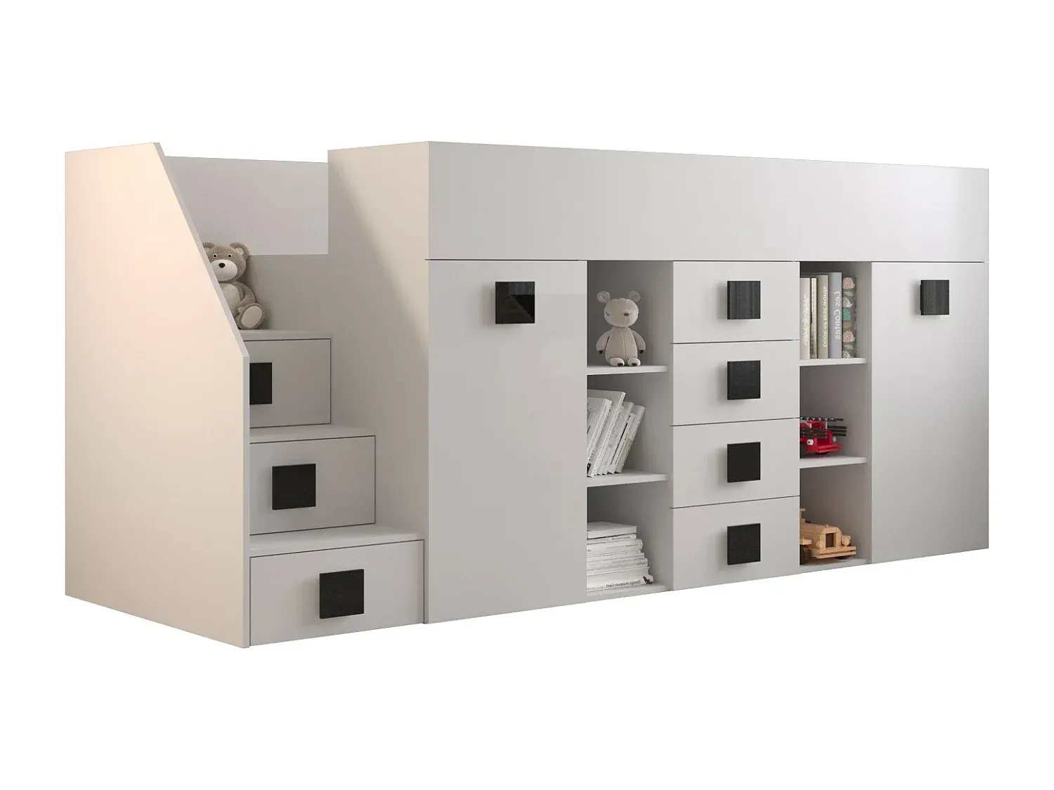 Stilvolles Etagenbett in Weiß und Schwarz, 3 Etagen