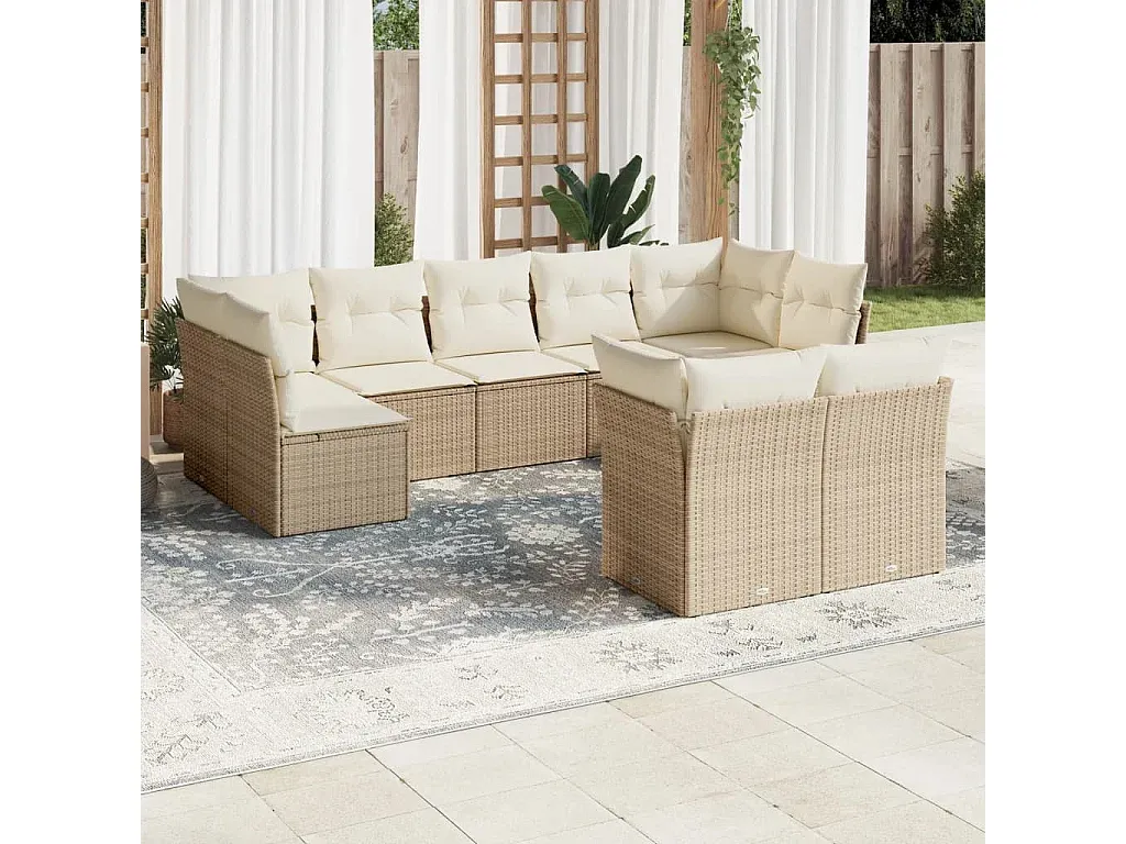 Gartenmöbel-Set mit Kissen aus Polyrattan Beige