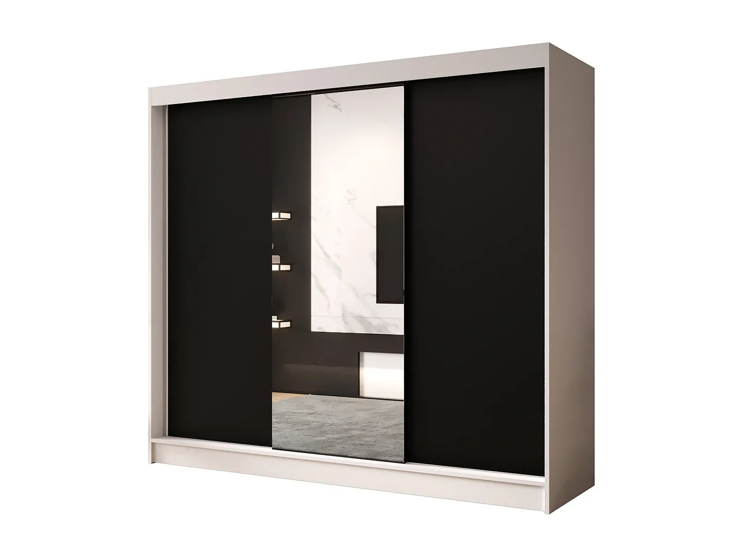 Großer Schiebeschrank mit Spiegel und Aufbewahrung