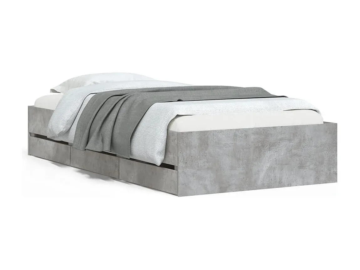 Bettrahmen mit Stauraum in Betongrau 100x200 cm aus Holz