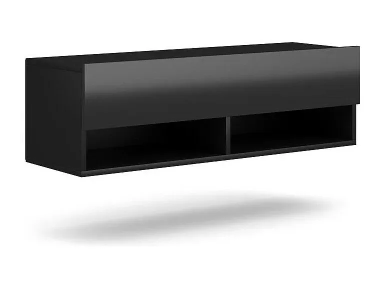 Moderner Hängeschrank mit Tür und Fächern, 100 cm, Schwarz Hochglanz