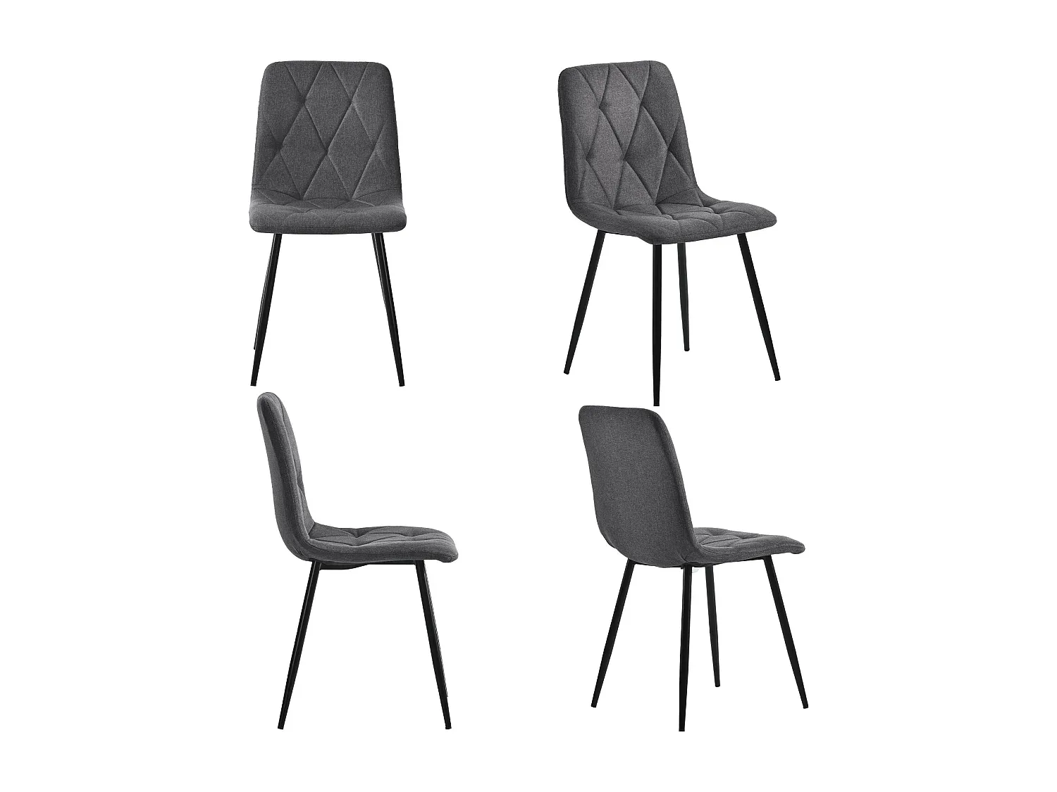 4er-Set Samtstühle mit Metallgestell und Rautenmuster in Beige