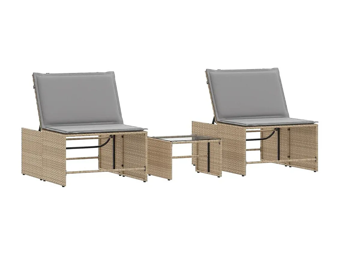 Gartenliegen Set mit Tisch aus Poly Rattan Beige