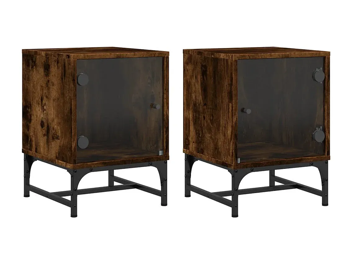 Nachttisch-Set aus Holzoptik mit Glastüren