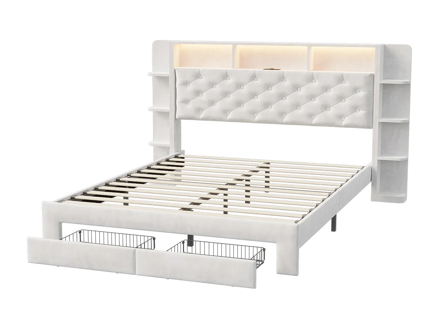 Stauraumbett mit LEDs und USB-Ladestation, 140 x 200 cm, Samt, Modernes Design