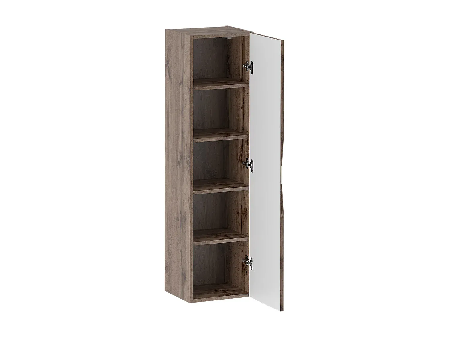 Hoher Badezimmerschrank mit Riffel-Front in Eiche Dekor