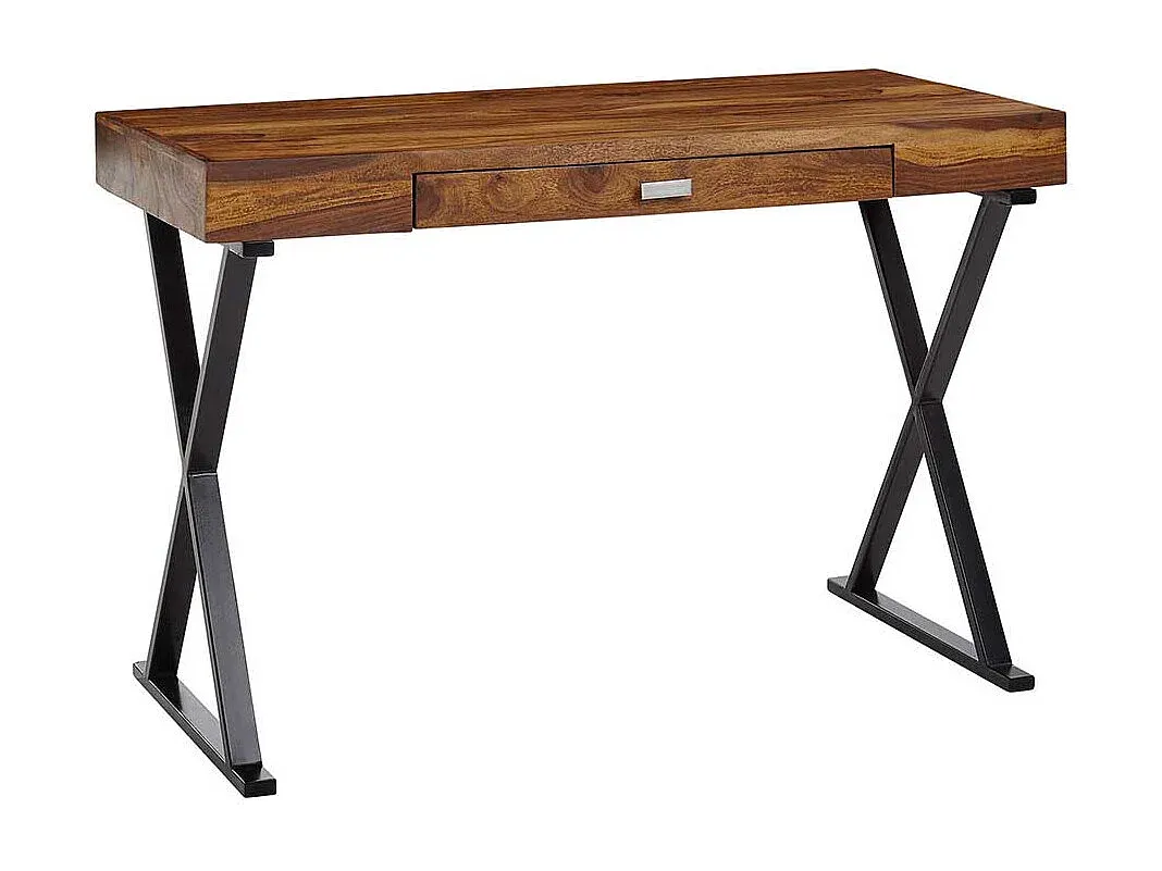 Moderner Sheesham Holz Schreibtisch mit Stahlgestell, 120 cm