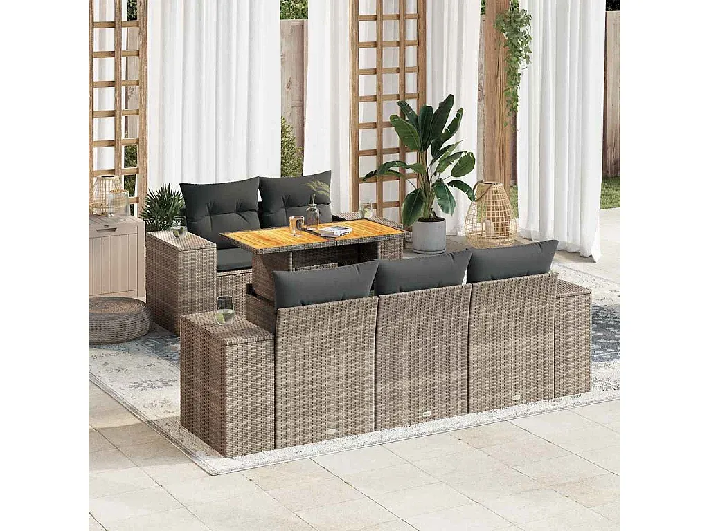 Moderne Gartenlounge mit Kissen in Grau aus Polyrattan