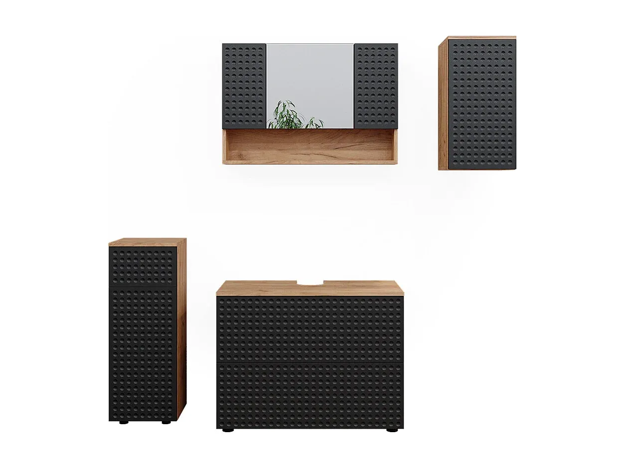 Anthrazitfarbenes Badezimmermöbelset mit Punkten, 80x41x58.6
