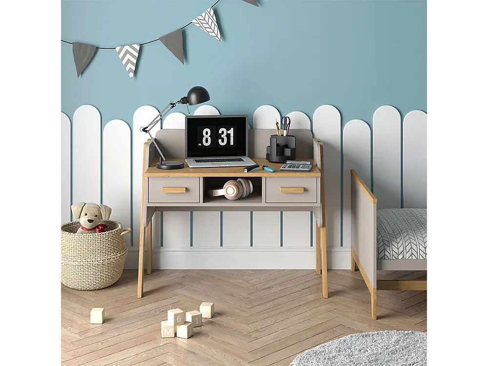 Moderner grauer Schreibtisch mit Stauraum